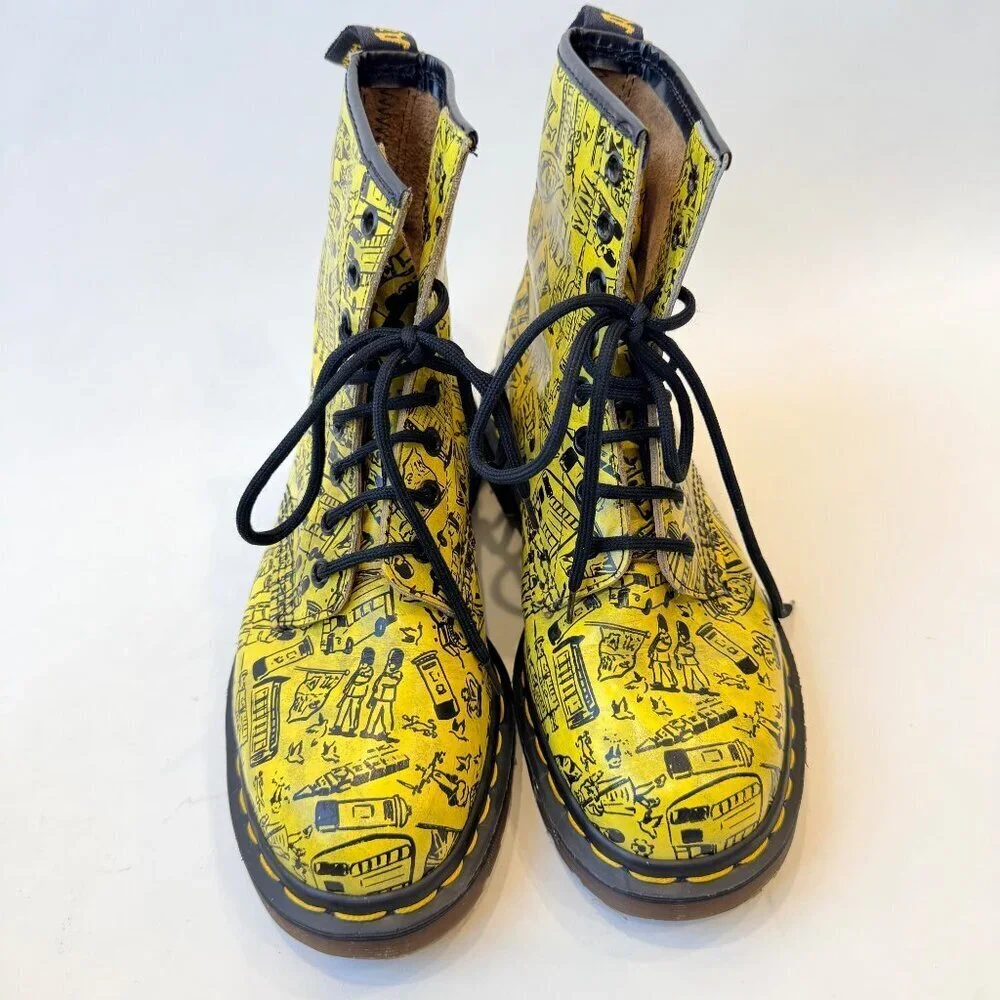 Dr. Martens 1460 London Icons Yellow Print Boots Women’s Size 6 (UK 4) Rare Vint - Picture 4 of 11